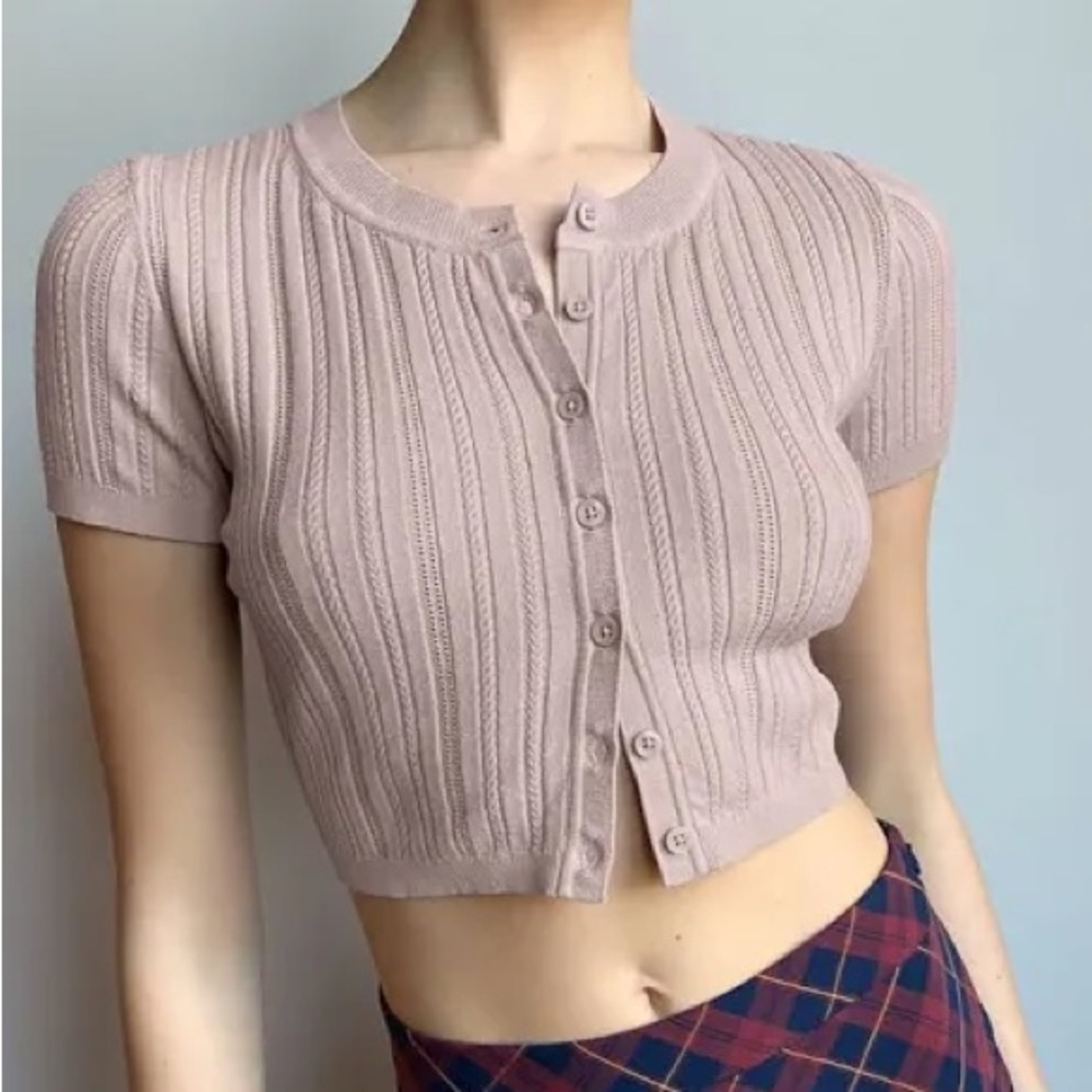 BNWOT Aritzia Ribbed Button-Up Crop Top in Blush Pink